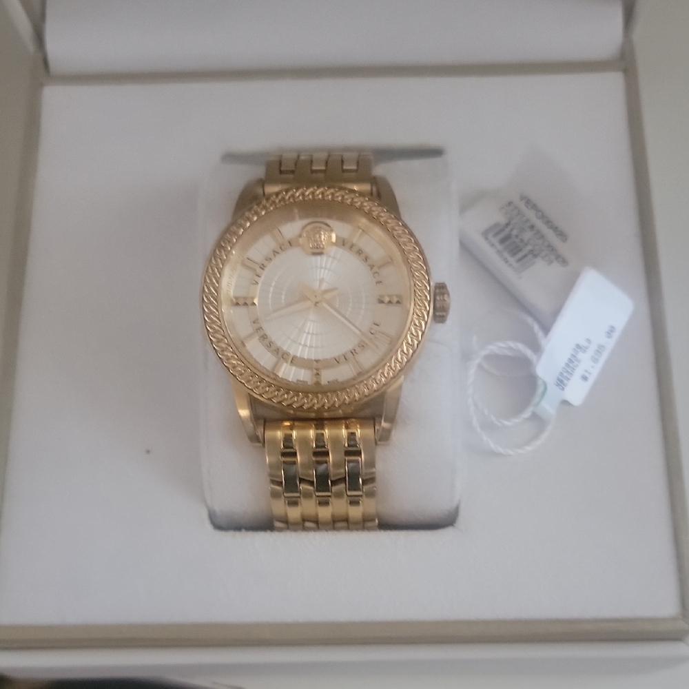 Authentic Versace Gold Men's Watch with Intricate Dial